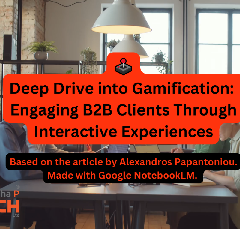Thumbnail for the video "Deep Dive into Gamification: Engaging B2B Clients Through Interactive Experiences." The Alpha P Tech Ltd logo is shown on the bottom right.